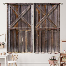 Farmhouse Barn Door Curtains Blue Grey Wooden Plank 2