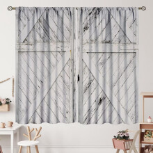 Farmhouse Barn Door Curtains Blue Grey Wooden Plank Rod