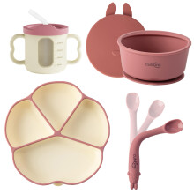 Cubkins Silicone Suction Plate Bowl With Lid Sippy Cup With Straw & Bendable Training Spoon Set Of 4 For Feeding Babies | Bpa Free Washable And Re