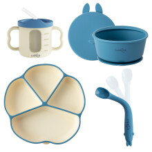 Cubkins Silicone Suction Plate Bowl With Lid Sippy Cup With Straw & Bendable Training Spoon Set Of 4 For Feeding Babies | Bpa Free Washable And Re