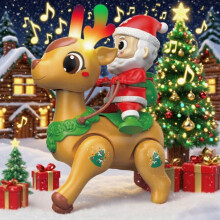 Electric Santa and Reindeer Toy with Music and Lights Orange