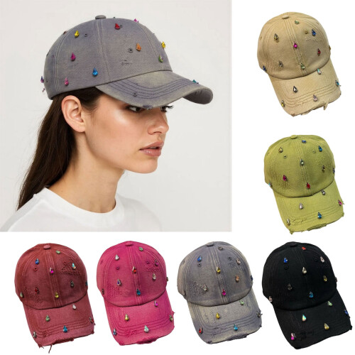 Rhinestone Baseball Cap Denim Retro Sun Hat 2