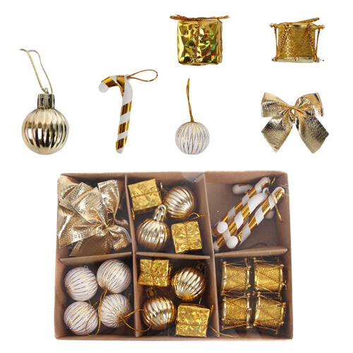 Christmas Tree Bauble Ornament Set Gold 24 pcs