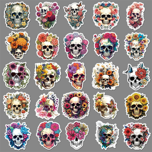 Flower Skull Graffiti Stickers Pack of 50 2