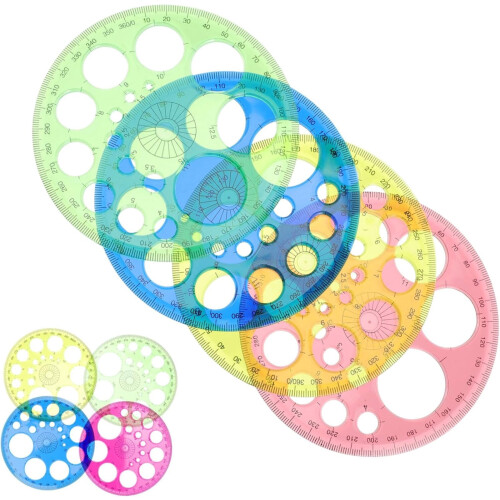 Circular Protractor Ruler with 16 Templates Plastic
