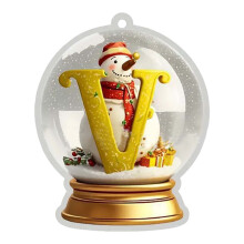 Christmas Ornament Acrylic Initial Snow Globe Pendant Gold