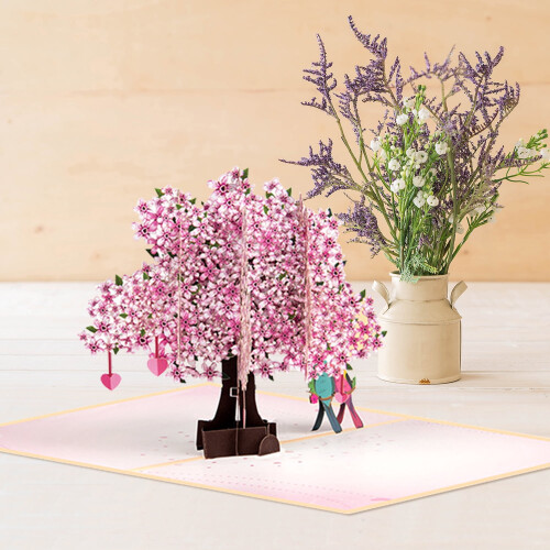3D Pop-Up Card with Cherry Blossom Tree and Birds for 1