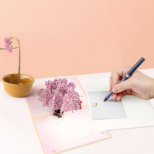 3D Pop-Up Card with Cherry Blossom Tree and Birds for 2