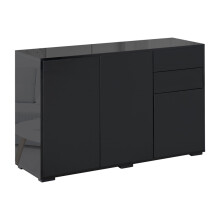 High Gloss Side Cabinet, Push-Open Design with 2 Drawers and 2 Cabinets for Living Room, 74H x 117W x 36Dcm, Black