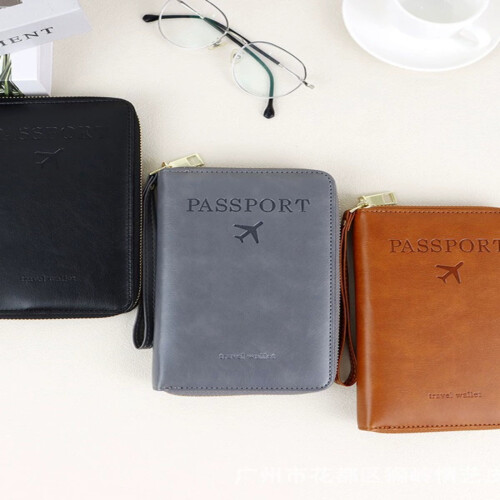 RFID Blocking Passport Holder Slim Zipper Wallet with ID 2