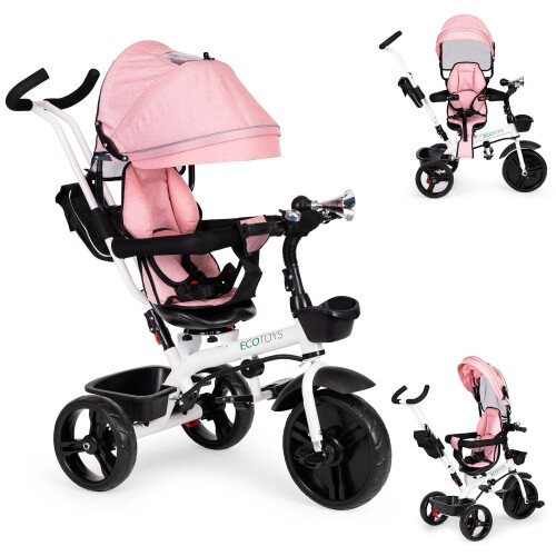 Poussette tricycle 360* siège pivotant Rose 1
