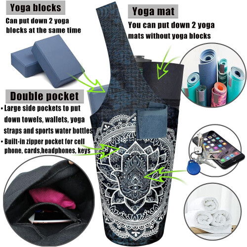 Yoga Mat Bag with Side and Zipper Pockets, One Size 2