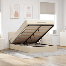 vidaXL Ottomane Bett mit Matratze & LEDs Creme 140x200 cm Stoff