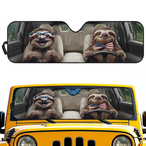 Jeep Windshield Sun Shade US Flag Sloth Print for Wrangler