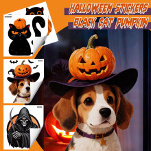 Halloween Wall Stickers Cartoon Black Cat Pumpkin Death