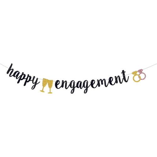 Engagement Banner Black Glitter Pre-Strung