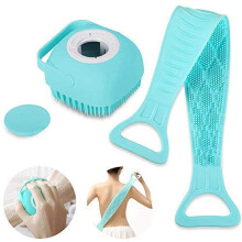 M.S TRADERS 2 Pcs combo silicone Soft Cleaning Body Bath Brush With Shampoo Dispenser and Back Scrubber Bath Brush For Kids Men And Women (Multi Colo