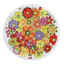 Microfiber Round Beach Towel with Fruit Print and Tassels