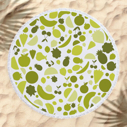 Microfiber Round Beach Towel Fruit Print with Tassels 150 cm 1