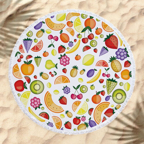 Microfiber Round Beach Towel Fruit Print with Tassels 150 cm 2