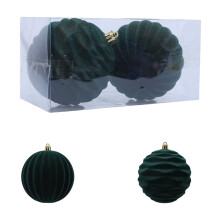 Green Flocked Christmas Balls 10 cm 2 pcs