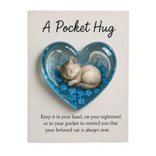 Cat Memorial Pocket Hug Heart-Shaped Acrylic Token 1