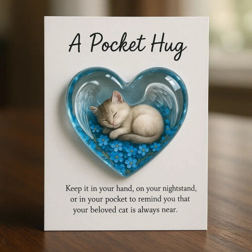 Cat Memorial Pocket Hug Heart-Shaped Acrylic Token 2