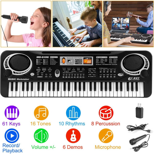 Digital Piano Keyboard 61 Keys with Microphone for Beginners 1