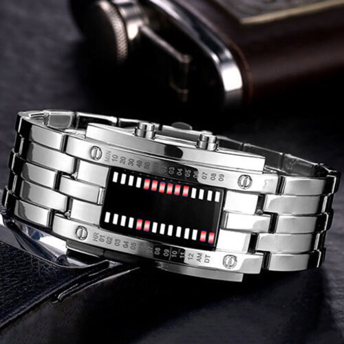 Red LED Binary Digital Watch Waterproof Men's Classic 1
