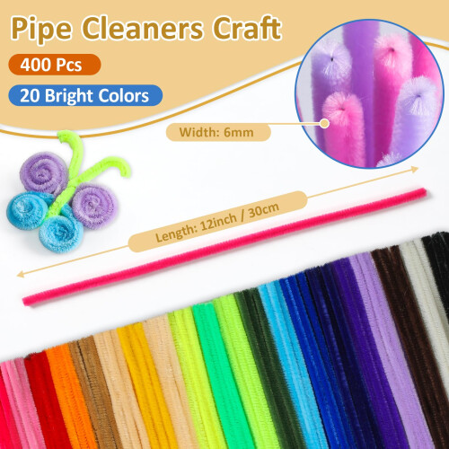 Fuzzy Pipe Cleaners 20 Colors 12 Inch 400 PCS 1