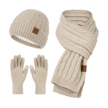 Women's Knitted Beanie Scarf Gloves Set Khaki 3-Piece