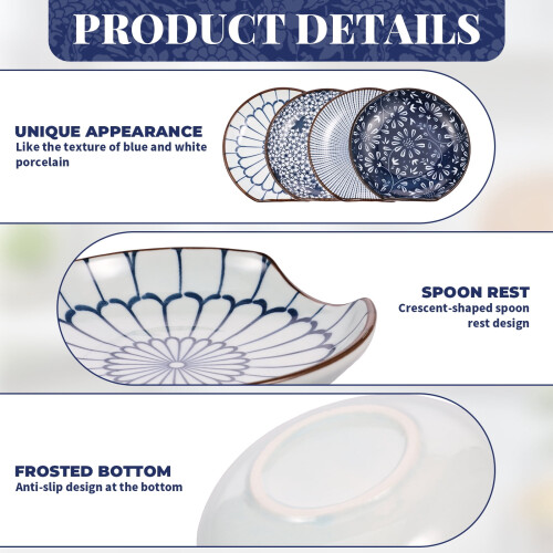 Ceramic Spoon Rest Set 4-Piece Microwave Oven Dishwasher 2
