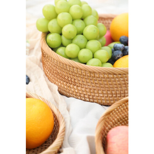 Handmade Rattan Bread Basket Round Wicker Serving Bowl 2
