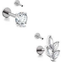 16G Silver Stud Earrings Flat Back Titanium CZ Cartilage