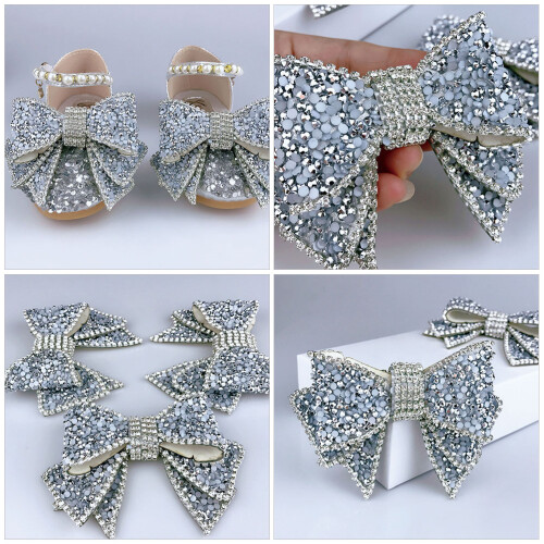 Silver Resin Rhinestone Bowknot Shoe Charms 2 pcs 1