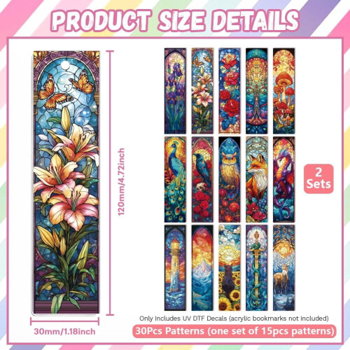UV DTF Bookmarks Wraps Colored Glass Transfer Stickers 30 1