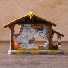 Hand-painted resin Christmas nativity stable with manger