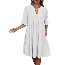Boho Nursing Dress Women White XL V-Neck Midi Slim Fit
