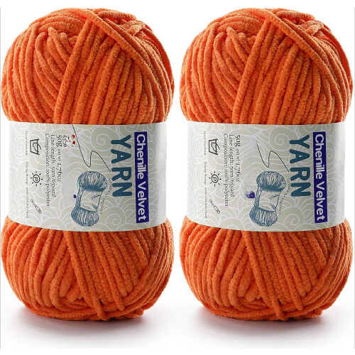 2 Pac Chenille Yarn for Crocheting - 50g per Roll, 60m