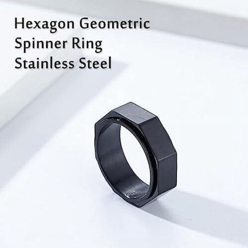 Silver Hexagon Spinner Ring for Men 8mm 1