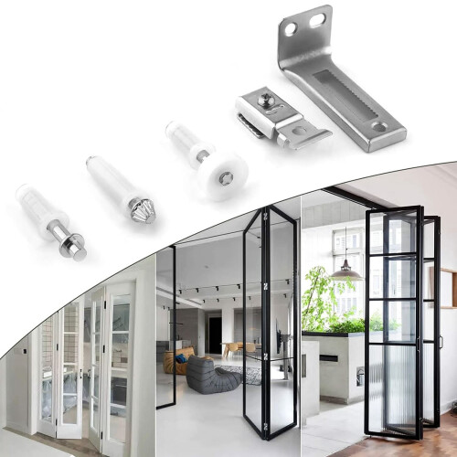 Bi-Fold Door Hardware Set with Top/Bottom Pivots Brackets 1