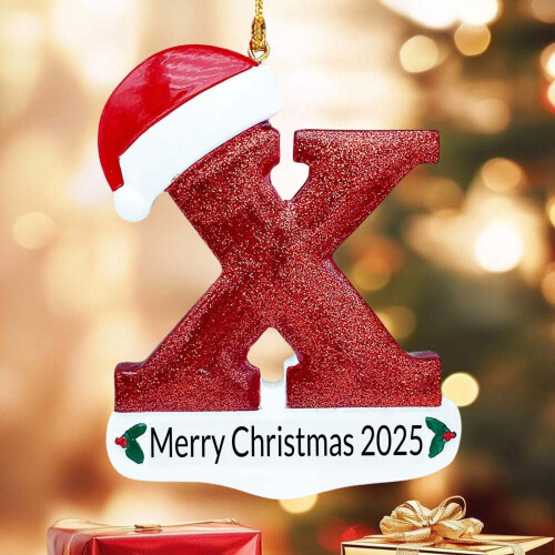 Christmas Letter Ornament Personalized Initial White 1