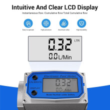 1 Inch Fuel Flow Meter with 3/4 Inch Adapters, Digital Turbine Flow Meter 2.5-31 GPM Inline NPT Thread DieselFlow Meter