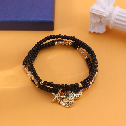 Waterproof Beaded Anklet for Women Gold Boho Seashell Design 2