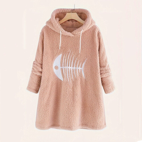 Women's Pink Plus Size Hoodie - Fluffy Fleece Pullover with
