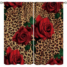 Leopard Print Curtains Brown 42x54 inch Rod Pocket