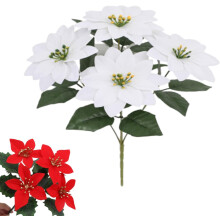 Faux Poinsettia Silk Flower Stem with 7 Blooms UV Resistant