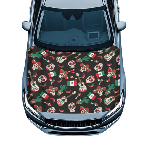 Polyester Car Hood Cover Stretchable Waterproof Sugar Skull