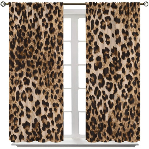 Leopard Print Curtains Brown Animal Texture 52x63 Inch 2 1