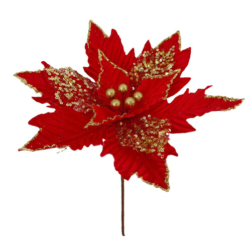 Artificial Glitter Poinsettia Flower Red Christmas Tree